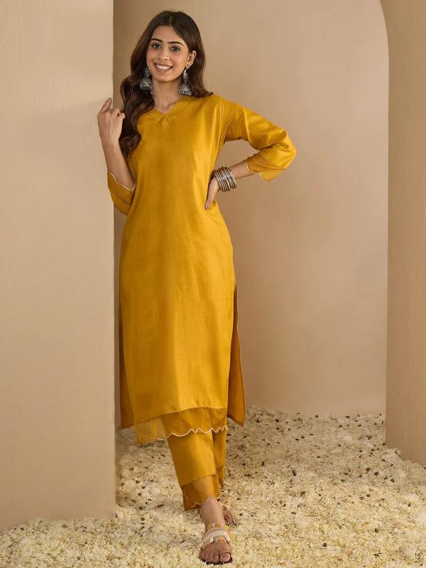VP 9763 Y Riwaayat Yellow Women Cotton Blend Kurta Pant Set